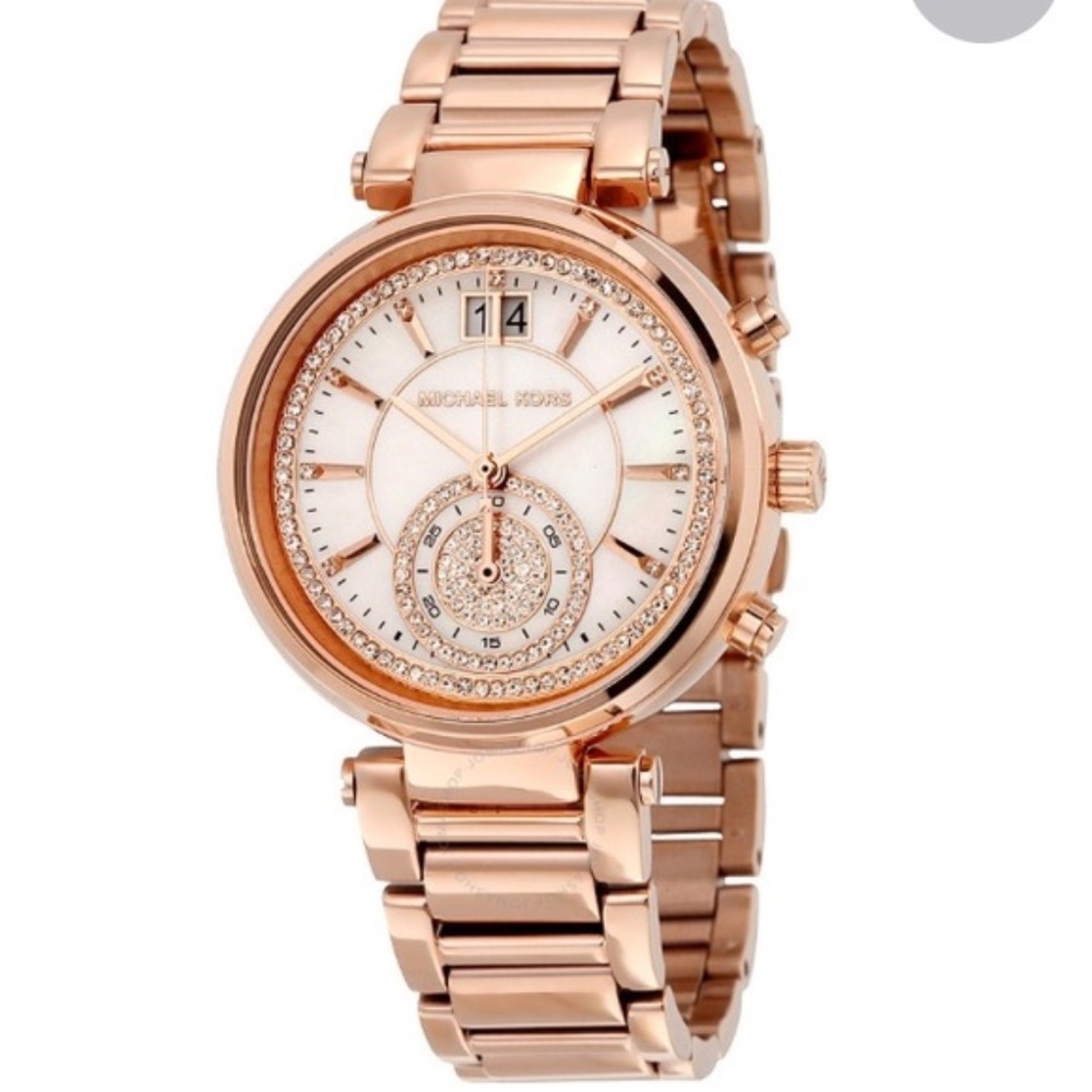 Michael Kors Rose Gold Pave Sawyer Chronograph Watch MK6282